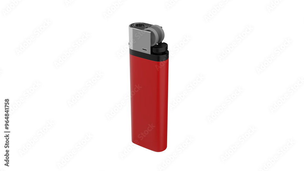 Red plastic cigarette lighter isolated on transparent and white background. Lighter concept. 3D render Red plastic cigarette lighter isolated on transparent and white background. Lighter concept. 3D render