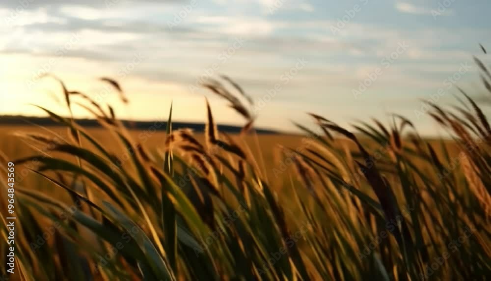 gentle breeze sways tall grasses in open field during golden hour gentle breeze sways tall grasses in open field during golden hour
