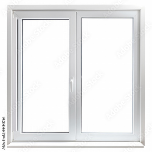 Closed white plastic window with modern frame and clear glass. Simple and minimalist design in a bright interior