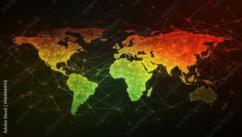 The map is illustrated with polygonal mesh lines in a contemporary design The map is illustrated with polygonal mesh lines in a contemporary design