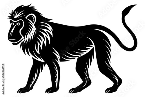 Baboon silhouette vector illustration. Line art vector photo