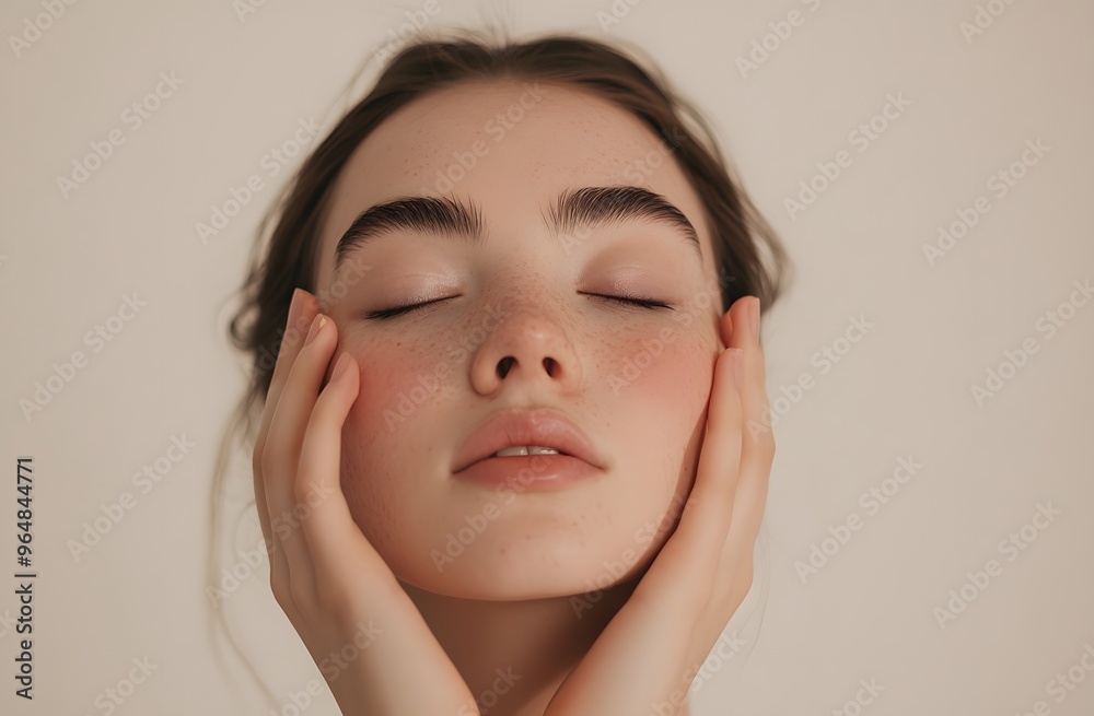 スキンケアをする女性 スキンケアをする女性