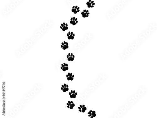   A path of paw prints of pets, dog or cat.  Vector illustration drawn with chalk or charcoal on white background.