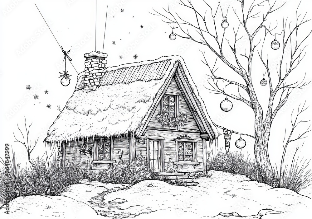 Fototapeta premium Illustration of a steampunk-inspired house with Christmas decorations