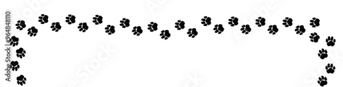  A path of paw prints of pets, dog or cat. Isolated illustration drawn in charcoal or pencil on white background. Vector illustration.
