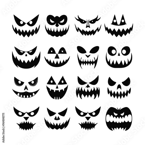 Halloween jack-o'-lantern faces vector collection.