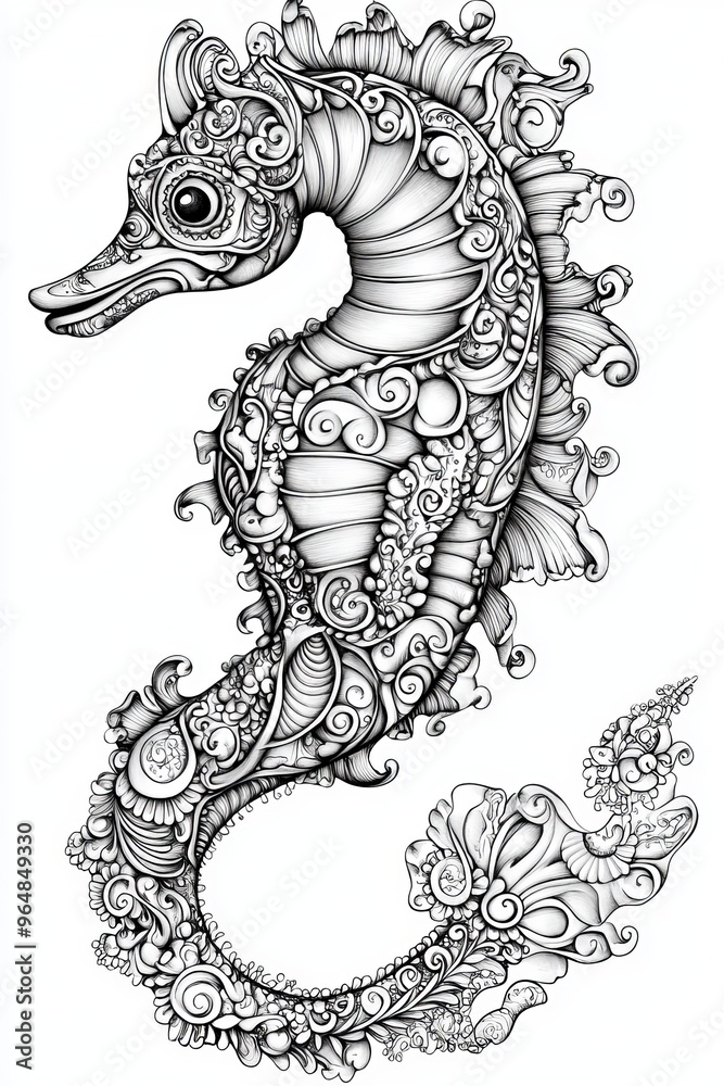 An illustration that features a seahorse within a circular mandala design representing the underwater world.