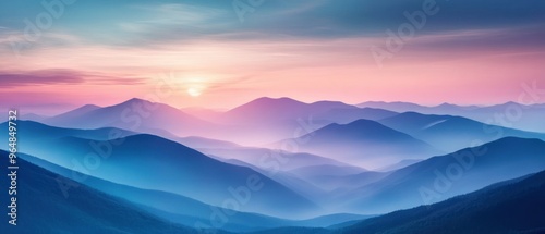 Hazy Mountain Range at Sunset with a Purple Sky photo