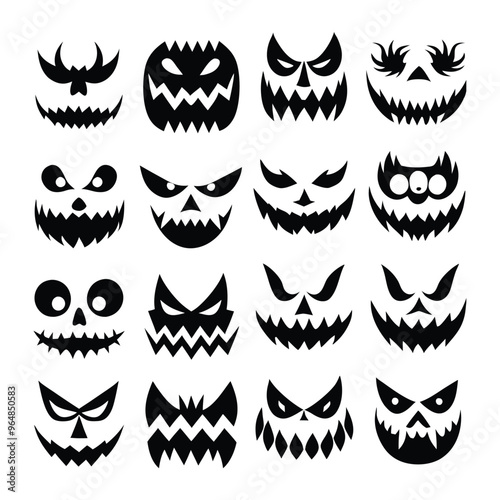 Halloween jack-o'-lantern faces vector collection.