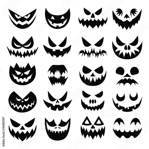 Halloween jack-o'-lantern faces vector collection.