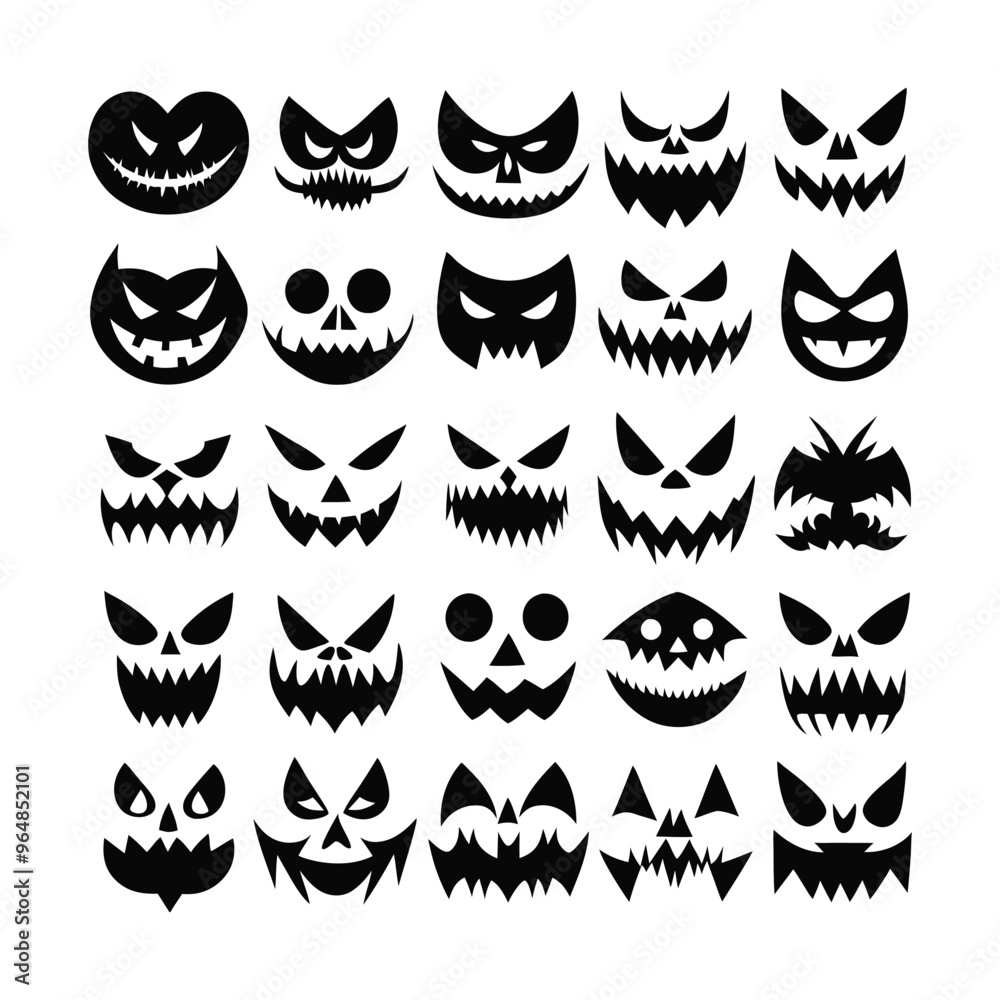 Obraz premium Halloween jack-o'-lantern faces vector collection.