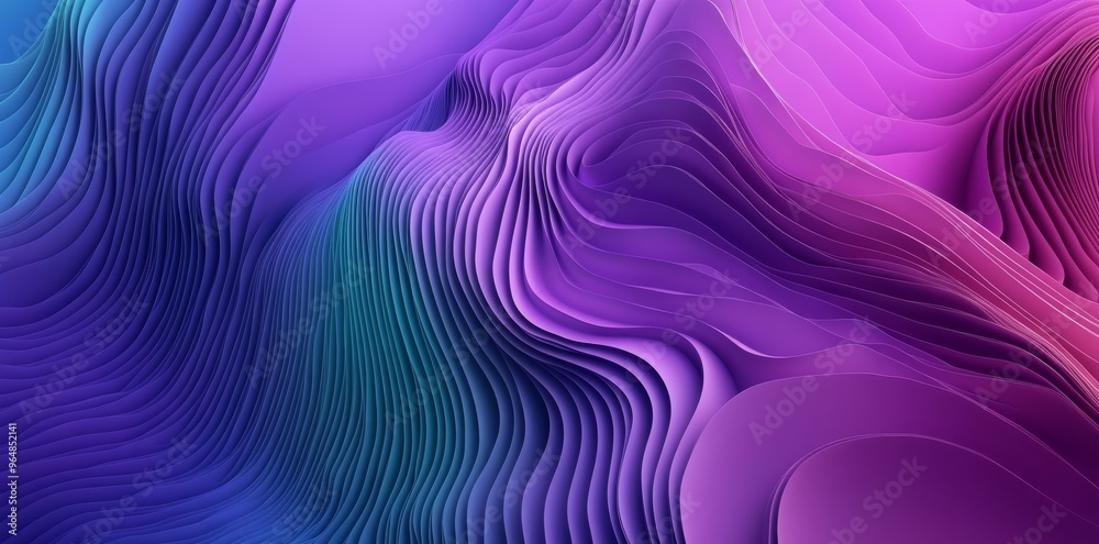 Obraz premium Three-dimensional illustration of an abstract line art background with distorted violet and turquoise surfaces