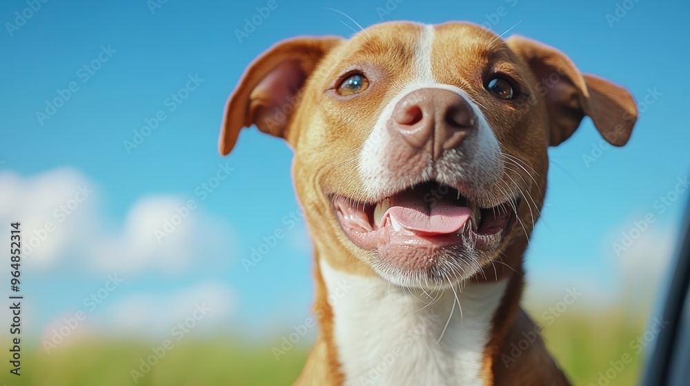 A dog with its tongue hanging out of the window in a car, AI A dog with its tongue hanging out of the window in a car, AI