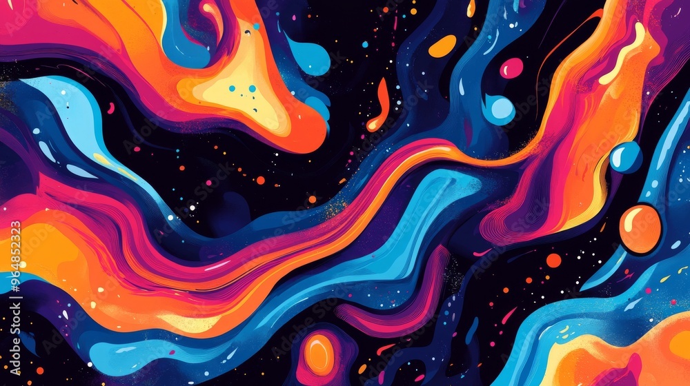 Sinusoidal lines are set against a chaotic chaotic background in a fluid arrangement. Sinusoidal lines are set against a chaotic chaotic background in a fluid arrangement.