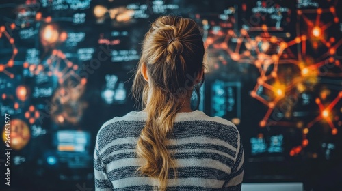 Woman Looking at Data Visualization on a Large Screen