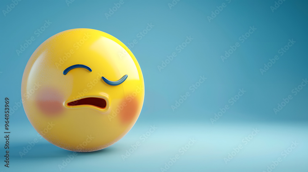 Fototapeta premium Relieved eyes and mouth emoji expression on blue background