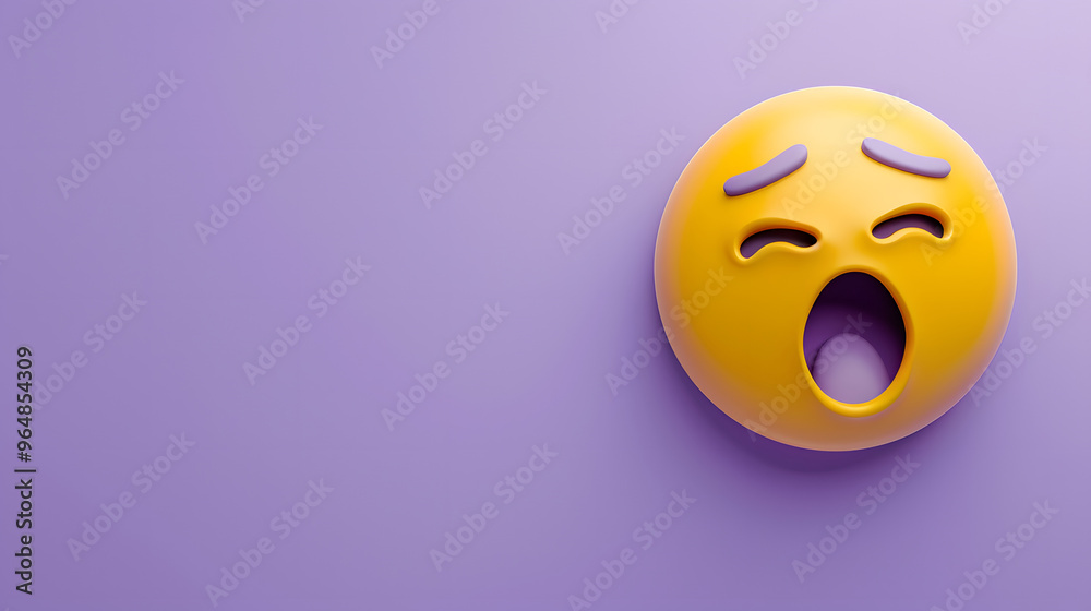 Fototapeta premium Relieved eyes and mouth emoji expression on purple background