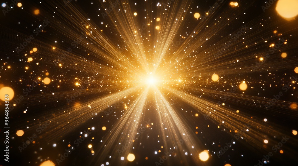 This illustration depicts a radiant star explosion with luminous particles and lines creating an abstract background of rays This illustration depicts a radiant star explosion with luminous particles and lines creating an abstract background of rays