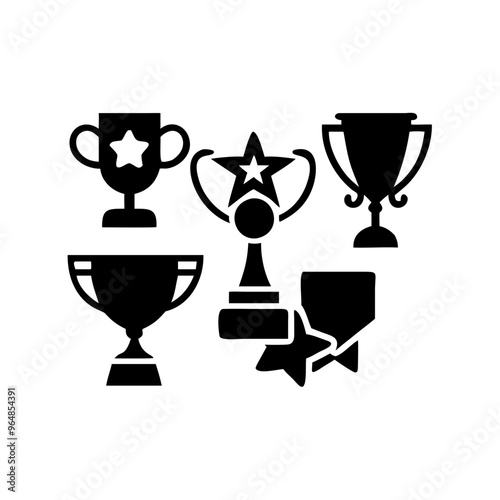Set of trophy cup icon silhouette isolated on a white background,Eps 10.