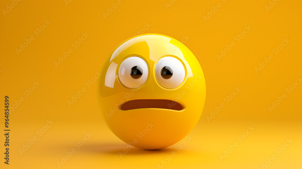 Relieved eyes and mouth emoji expression on yellow background