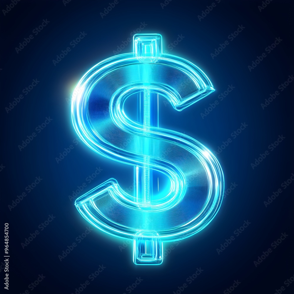 Metallic dollar symbol shines brightly on a bold blue backdrop Metallic dollar symbol shines brightly on a bold blue backdrop