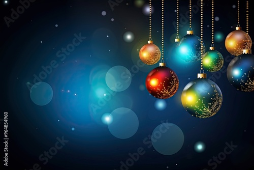 Christmas Background With Colorfuly Glowing Ornaments, Baubles, Globes photo