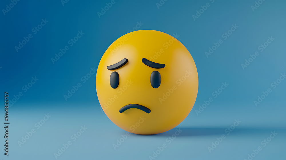 Sad eyes and mouth emoji expression on blue background Sad eyes and mouth emoji expression on blue background