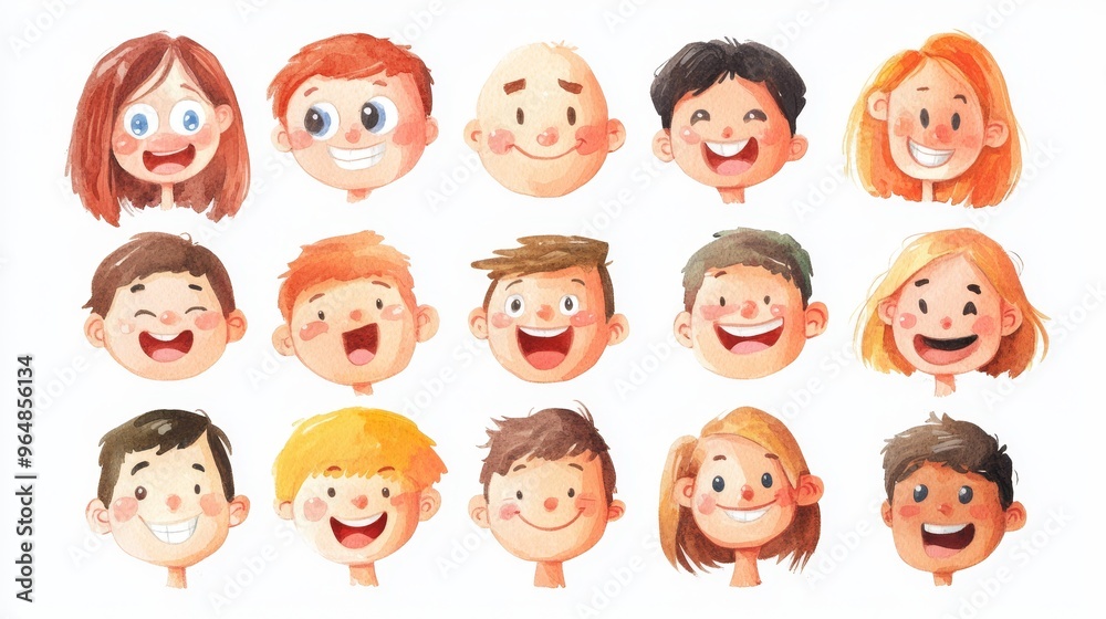 Cute cartoon human faces collection on white background. Cartoon faces set Cute cartoon human faces collection on white background. Cartoon faces set
