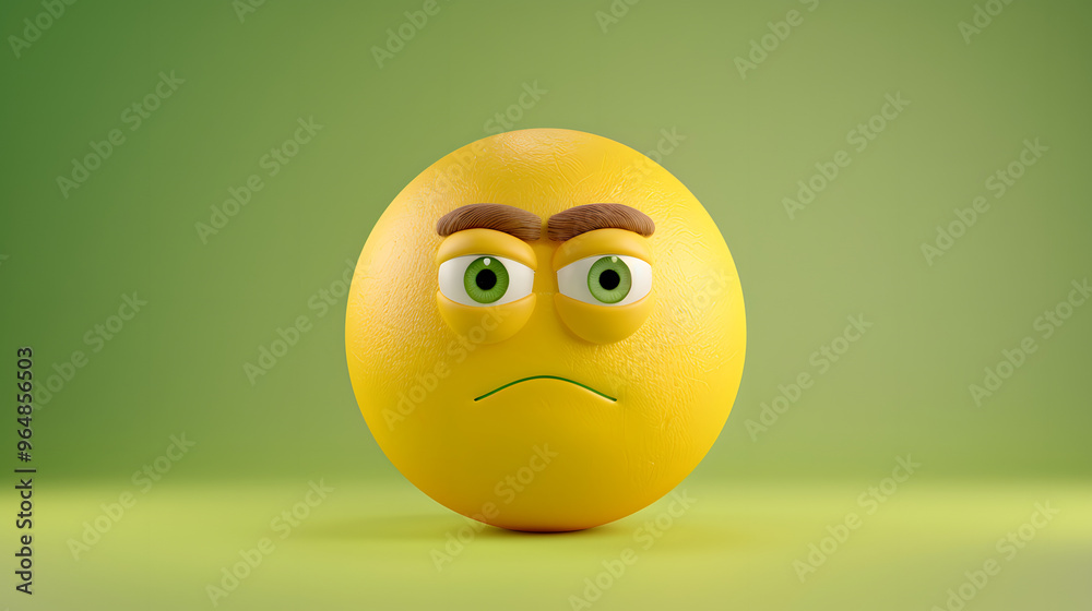 Fototapeta premium Sad eyes and mouth emoji expression on green background