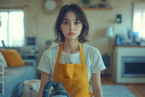 Young Woman Cleaning in a Modern Home photo