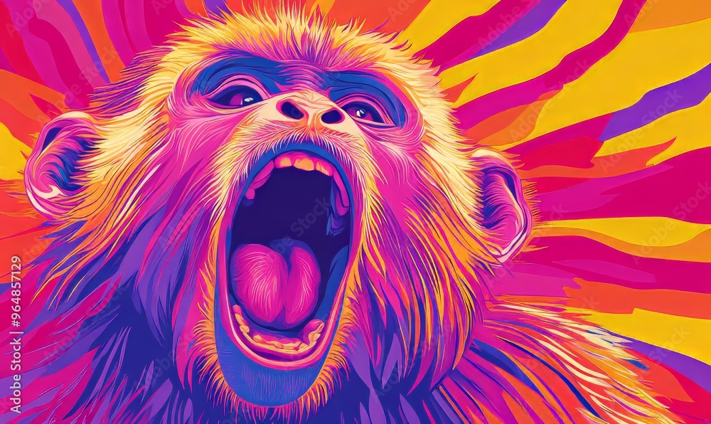 Illustration of a shocked monkey in a warm gradient color scheme