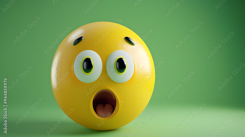 Fototapeta premium Shocked eyes and mouth emoji expression on green background
