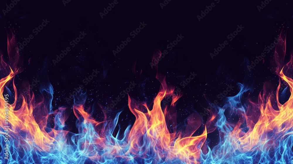 Featuring red, blue, and black flames over a dark background Featuring red, blue, and black flames over a dark background