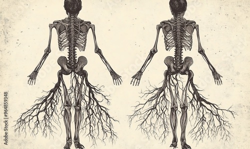 Label depicting the circulation of body fluids and branchial filaments with vintage style line drawings and engravings photo