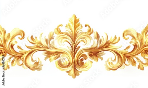 An ornate golden baroque print illustration featuring ornate lines