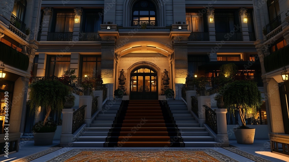 Fototapeta premium The grand entrance of a fancy hotel.