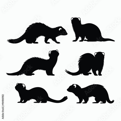 Ferret Silhouette Vector Bundle Animals Illustration Template