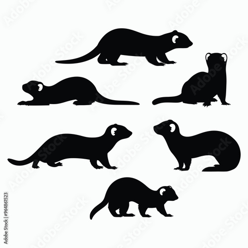 Ferret Silhouette Vector Bundle Animals Illustration Template