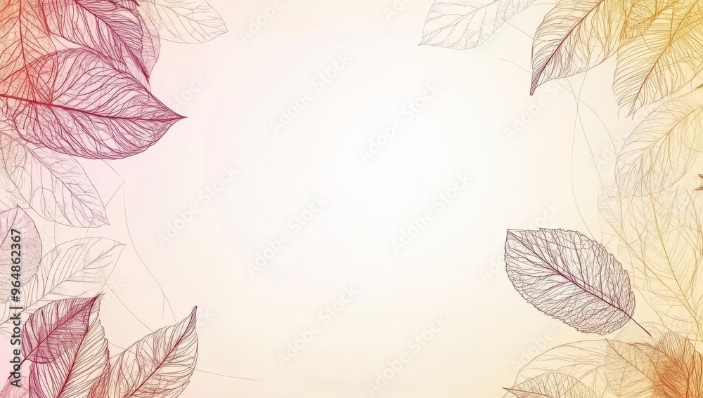 In line art style, a colorful frame depicts a leaf against a white background In line art style, a colorful frame depicts a leaf against a white background
