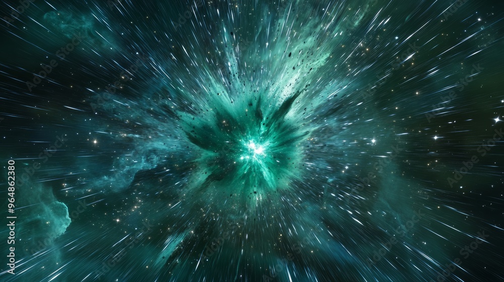 Fototapeta premium An explosive star is pictured against a green abstract background