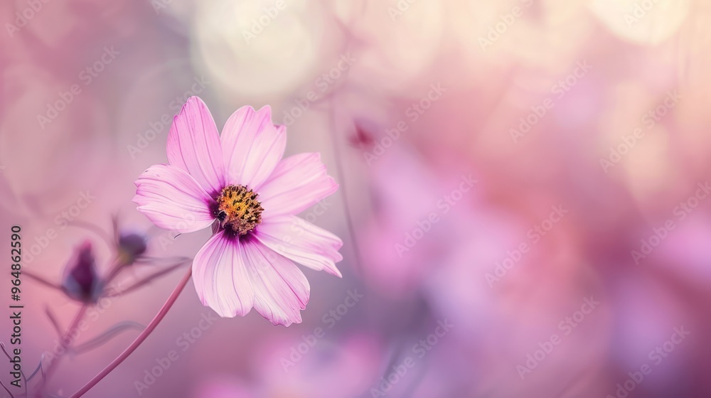 Pink Cosmos Flower in a Softly Blurred Background Pink Cosmos Flower in a Softly Blurred Background