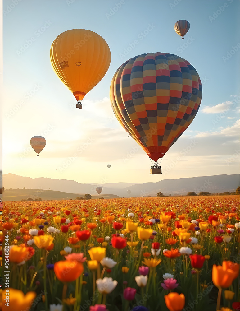 Obraz premium Hot air balloon in a field of flowers