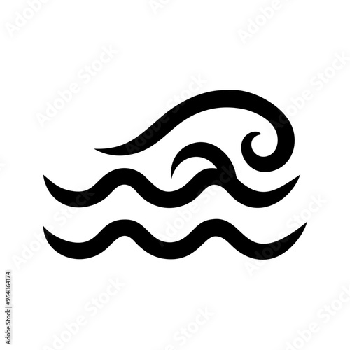 Waves and water symbol representing ocean and nature, black and white design 