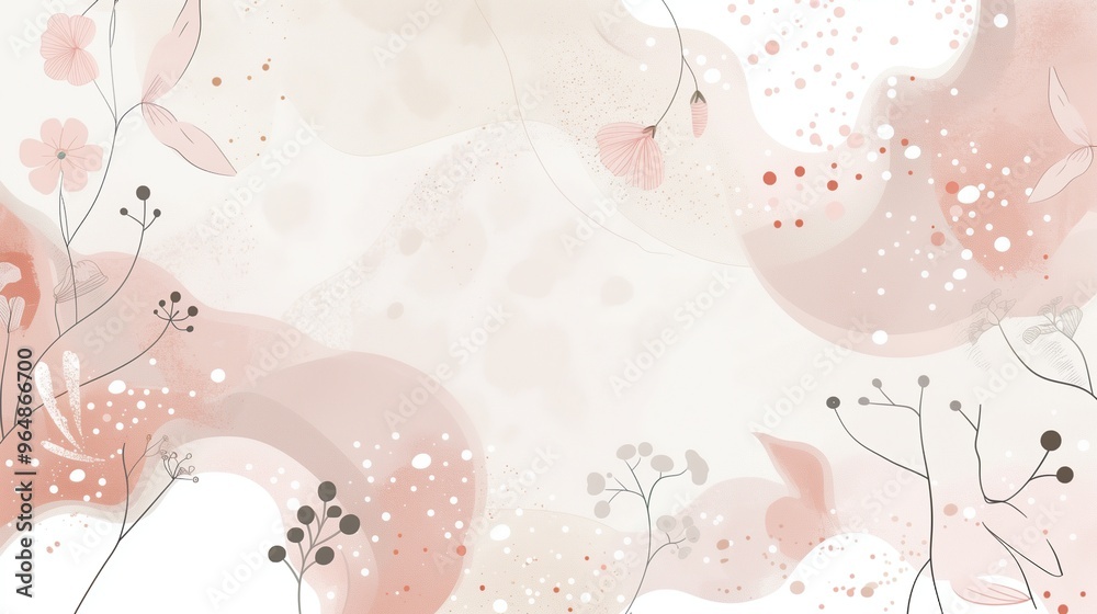 Abstract watercolor background in beige and white, with palm leaves and green twigs. Hand-painted, creative design for banners or advertising with ample space for text. Abstract watercolor background in beige and white, with palm leaves and green twigs. Hand-painted, creative design for banners or advertising with ample space for text.