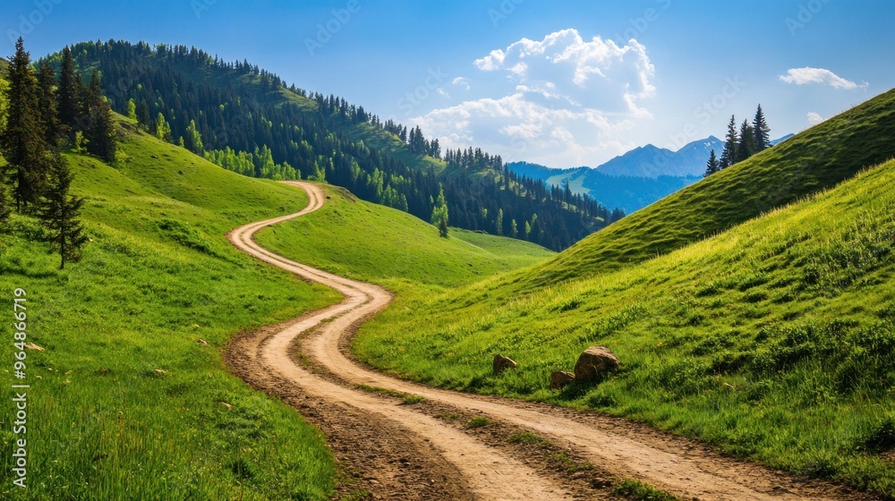 Winding Road Through Green Mountain Landscape Winding Road Through Green Mountain Landscape