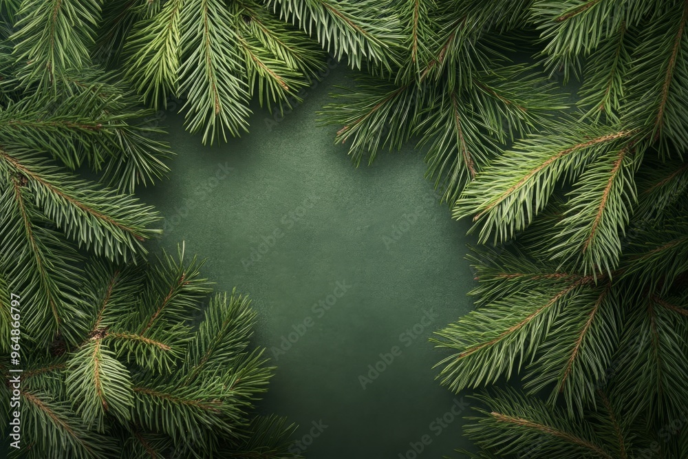 Pine branches forming a natural frame, ideal for Christmas cards and winter designs.