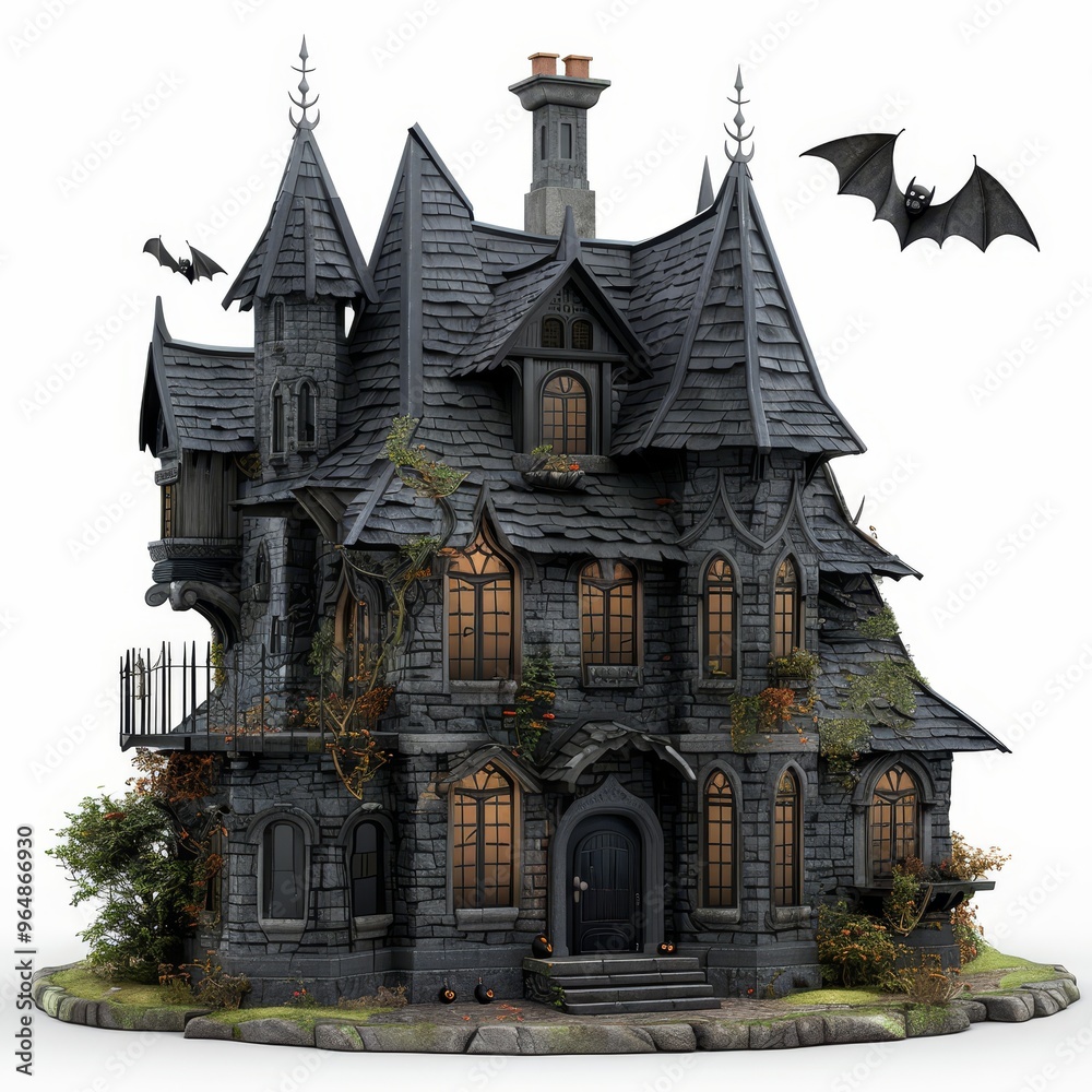 A spooky gothic house with dark architecture, bats flying around, perfect for Halloween themes and eerie imagery. A spooky gothic house with dark architecture, bats flying around, perfect for Halloween themes and eerie imagery.