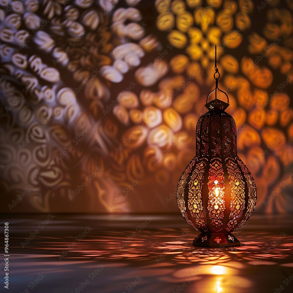 Ornate Moroccan Lantern with Warm Glow and Intricate Patterns Ornate Moroccan Lantern with Warm Glow and Intricate Patterns