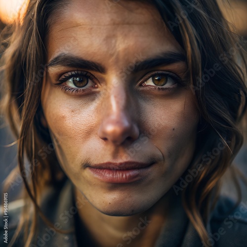 natural portrait, emotional expression, authentic beauty woman, unfiltered face, female strength, intense gaze, close-up photography, realistic portrait, raw emotion, human connection