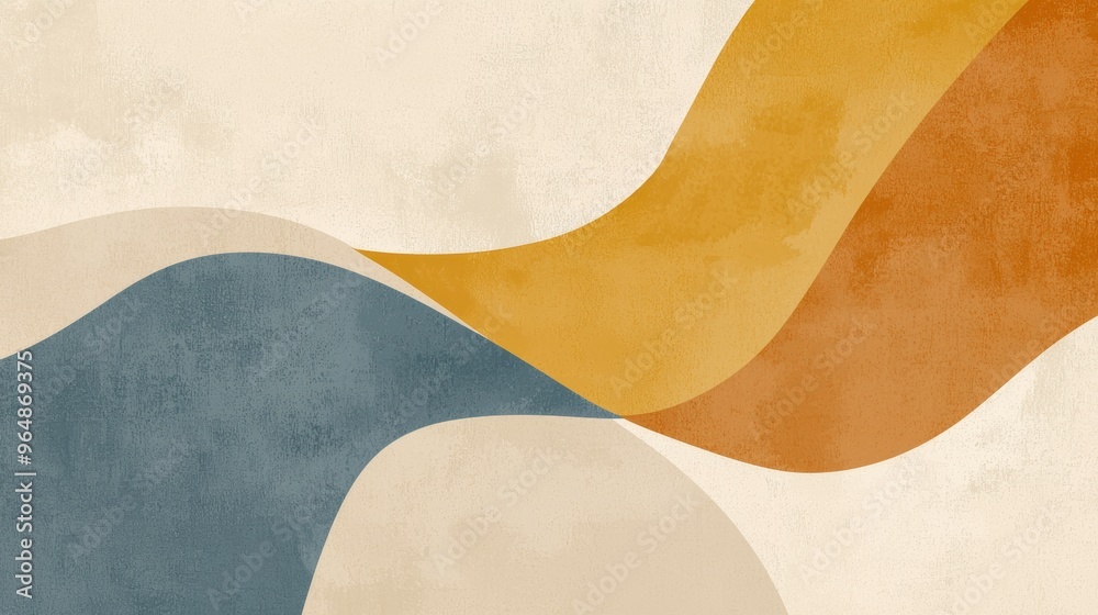 Flowing shapes in warm blue, yellow, and beige create a modern, minimalist background with movement and depth Flowing shapes in warm blue, yellow, and beige create a modern, minimalist background with movement and depth